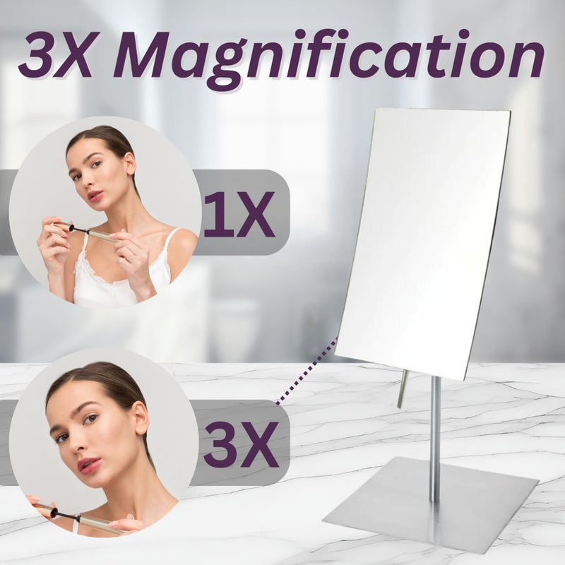 JERDON Rectangular Tabletop Makeup Mirror - 3X Magnification with Nickel Finish - 5-inch by 8-inch Vanity Mirror - Pivot Adjustment - Model JP358N - Image 2